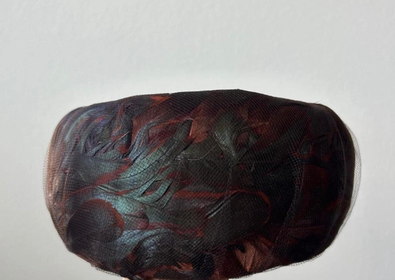 VTG 60's Iridescent Peacock Feathered
Pill Box Cocktail Hat Union Made One Size