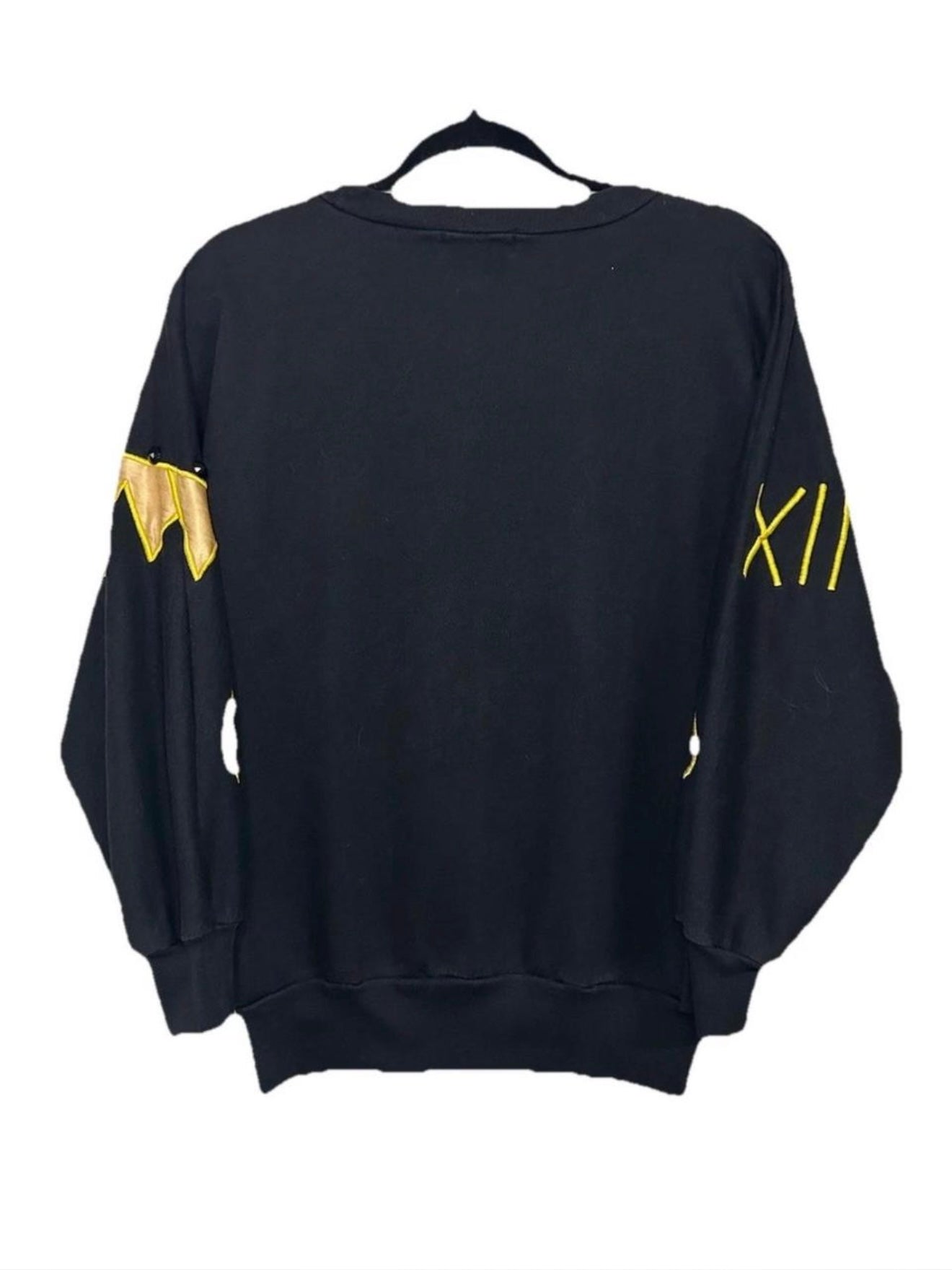 VTG Black Cotton Silk Embroidered
Patchwork Black Jack Sweatshirt By Eminent M