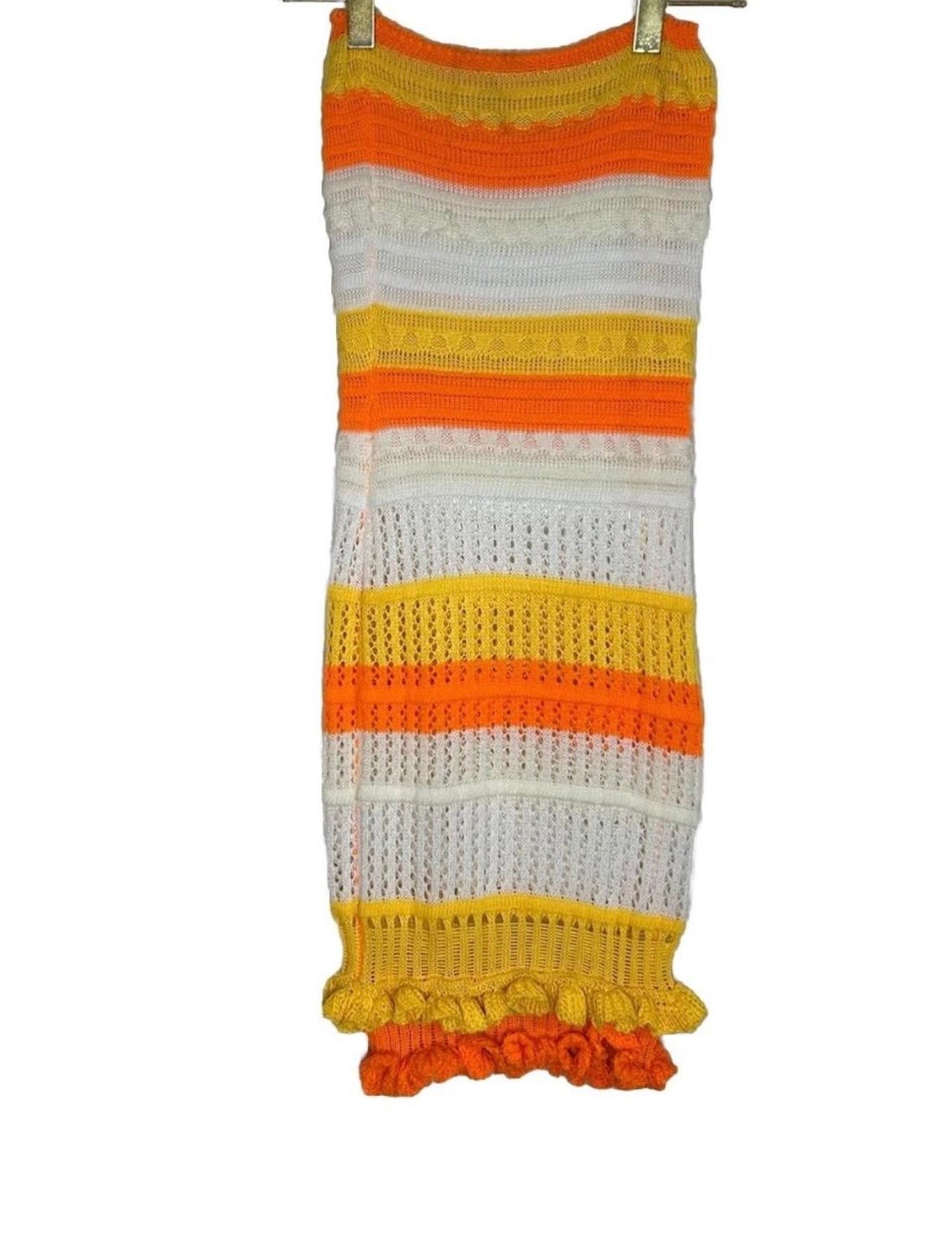 90's Y2K Crocheted Multi Colored 70s
Style Maxi Skirt Handmade S Bohemian Hippie