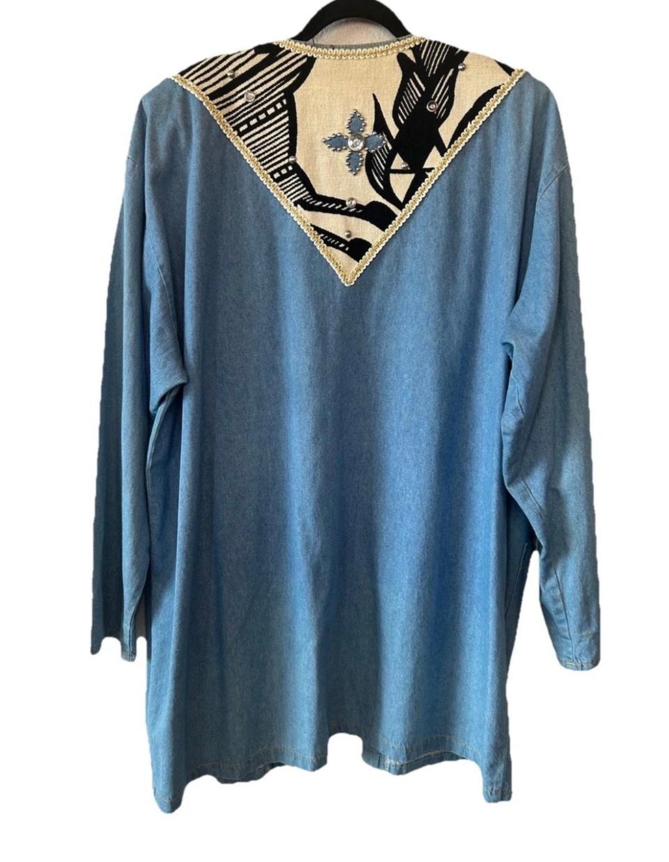 VTG 80's Denim Embellished Chore Coat
Mid-Length XL
