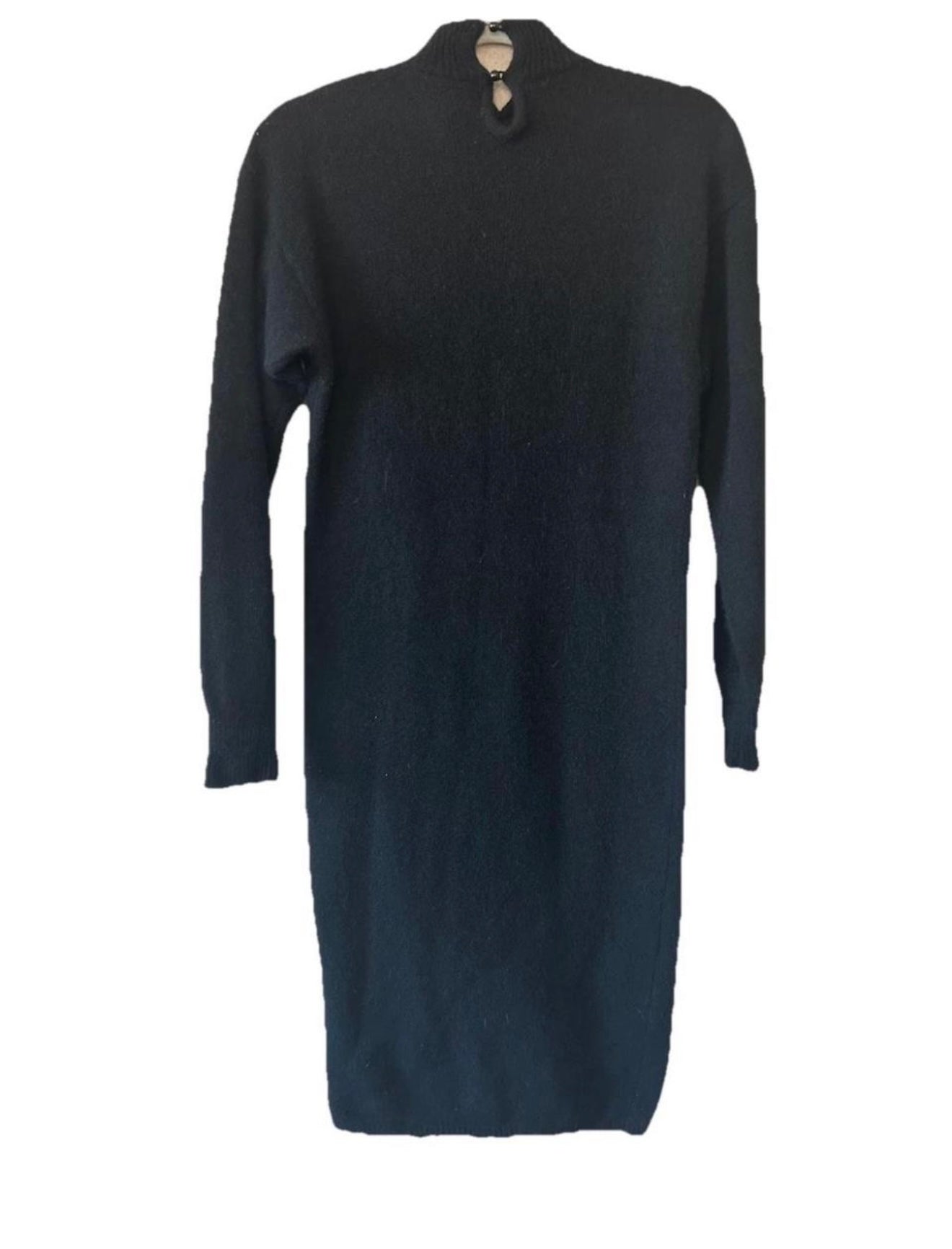 VTG 80s Lambswool & Rabbit Hair LS
Turtleneck Sweater Dress Leather Patchwork M