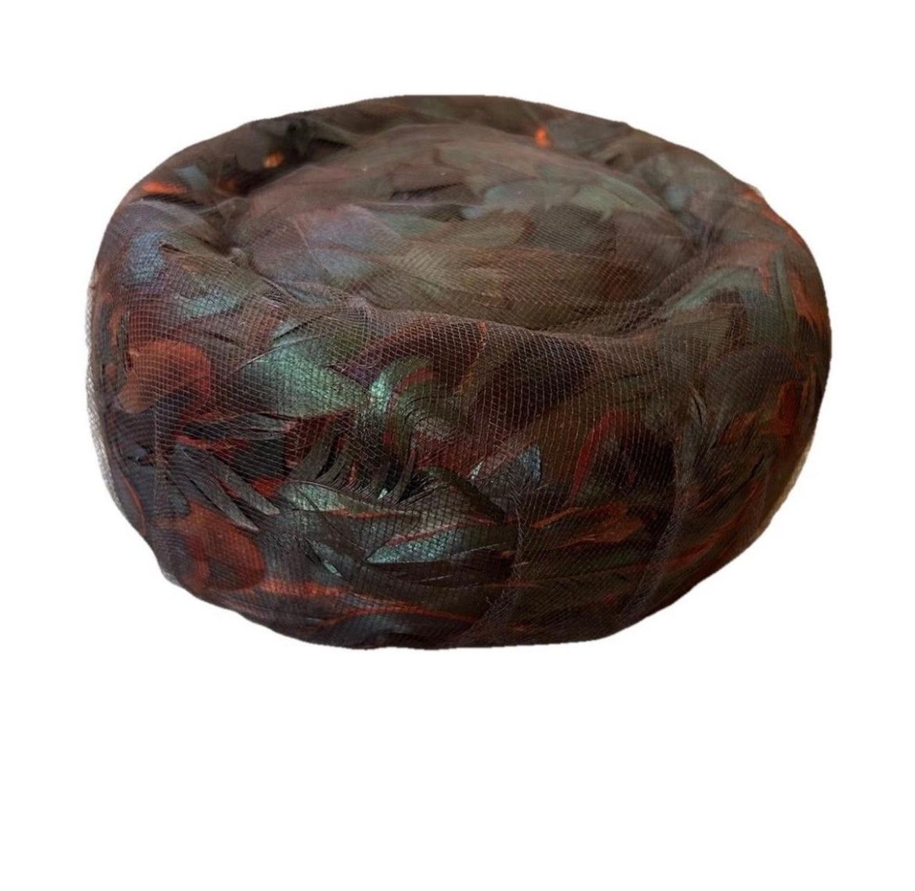 VTG 60's Iridescent Peacock Feathered
Pill Box Cocktail Hat Union Made One Size