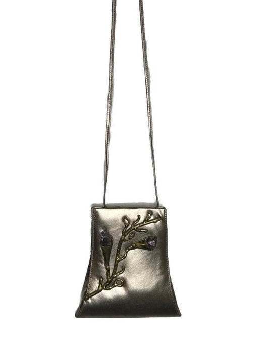 Unique vintage 90s gold leaf handbag with amethyst gemstone handbag