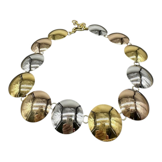 Vintage MONET Disk Chain Collar Runway Statement Necklace 3 Tone Gold Adjustable