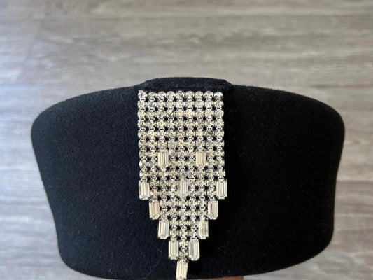 VTG Black Wool Rhinestone Baguette
Crystal Embellished Pill Box Hat Church Hat By B Michael One
Size