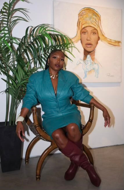 Vintage Teal Green Leather Two-Piece Jacket and Skirt Set – Size 14